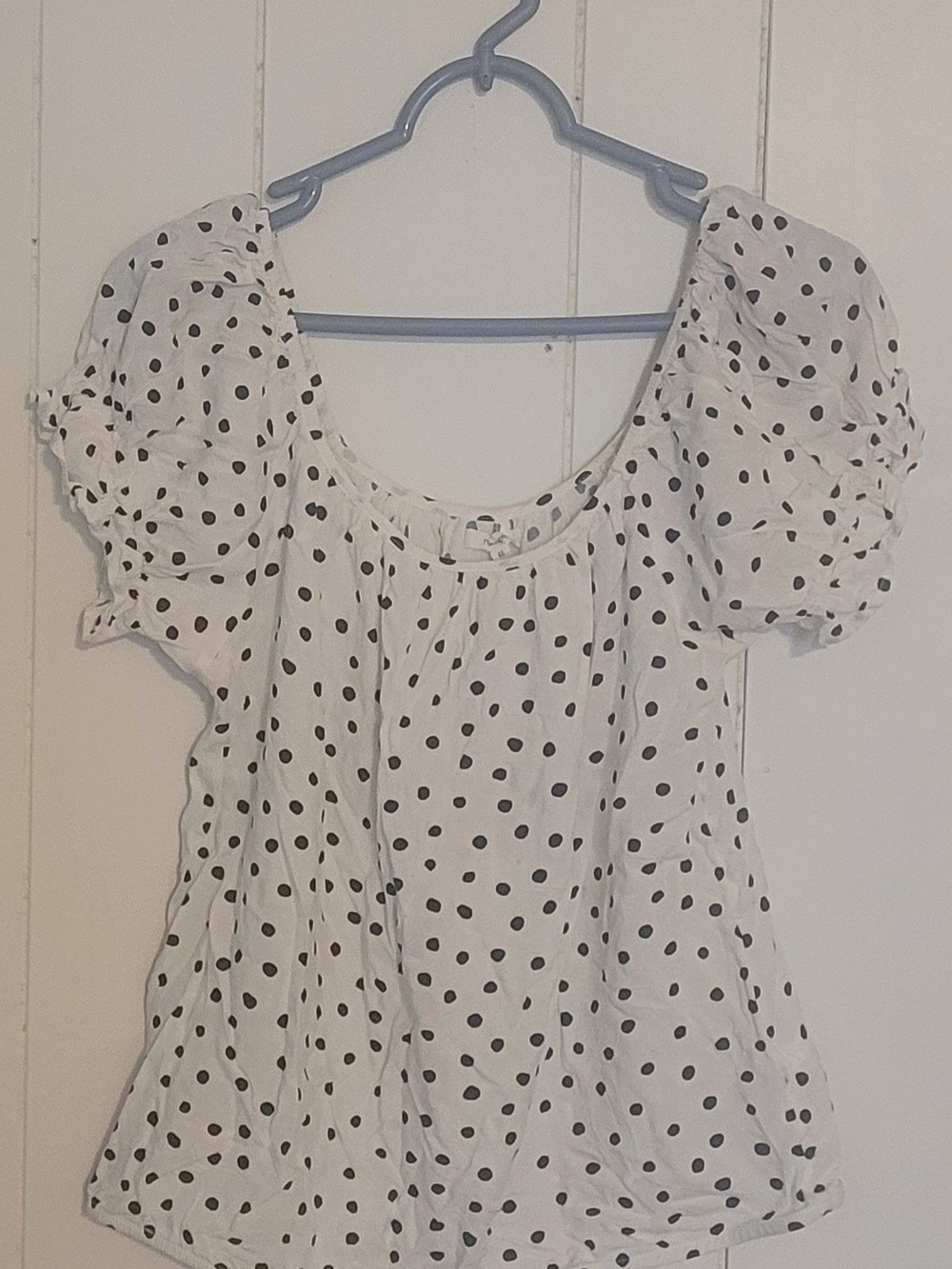 Maurices Polka Dot Puff Sleeve Scoop Neck Top Womens M White Black Cottagecore